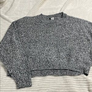 Divided Black and White Crew Neck cropped style Sweater with Ribbed Details